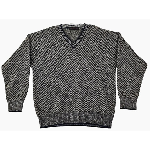 BRANDINI LE COLLEZIONI ~Men's M~ Gray/Blue Zigzag Print Knit Wool Blend Sweater. - Picture 1 of 12
